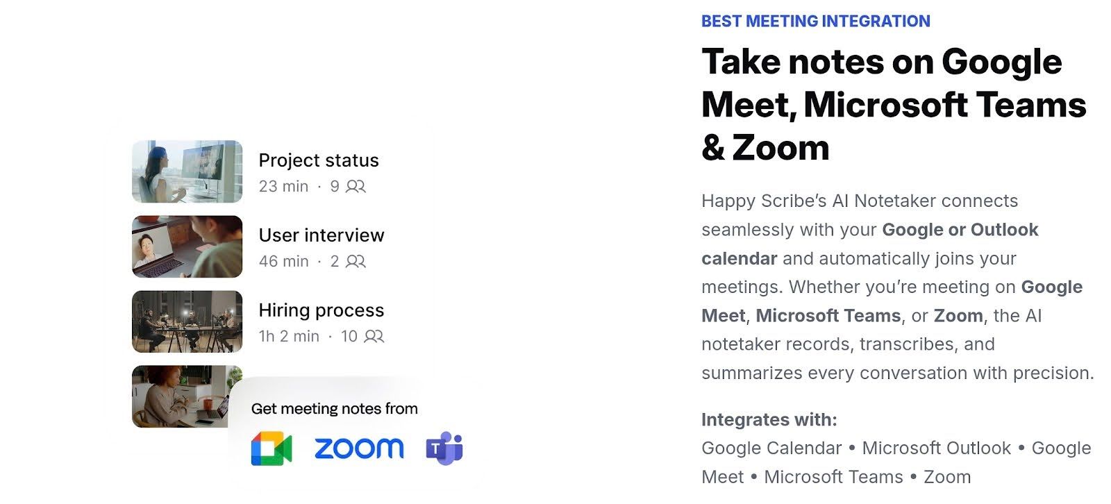 screenshot integrations ai notetaker happyscribe