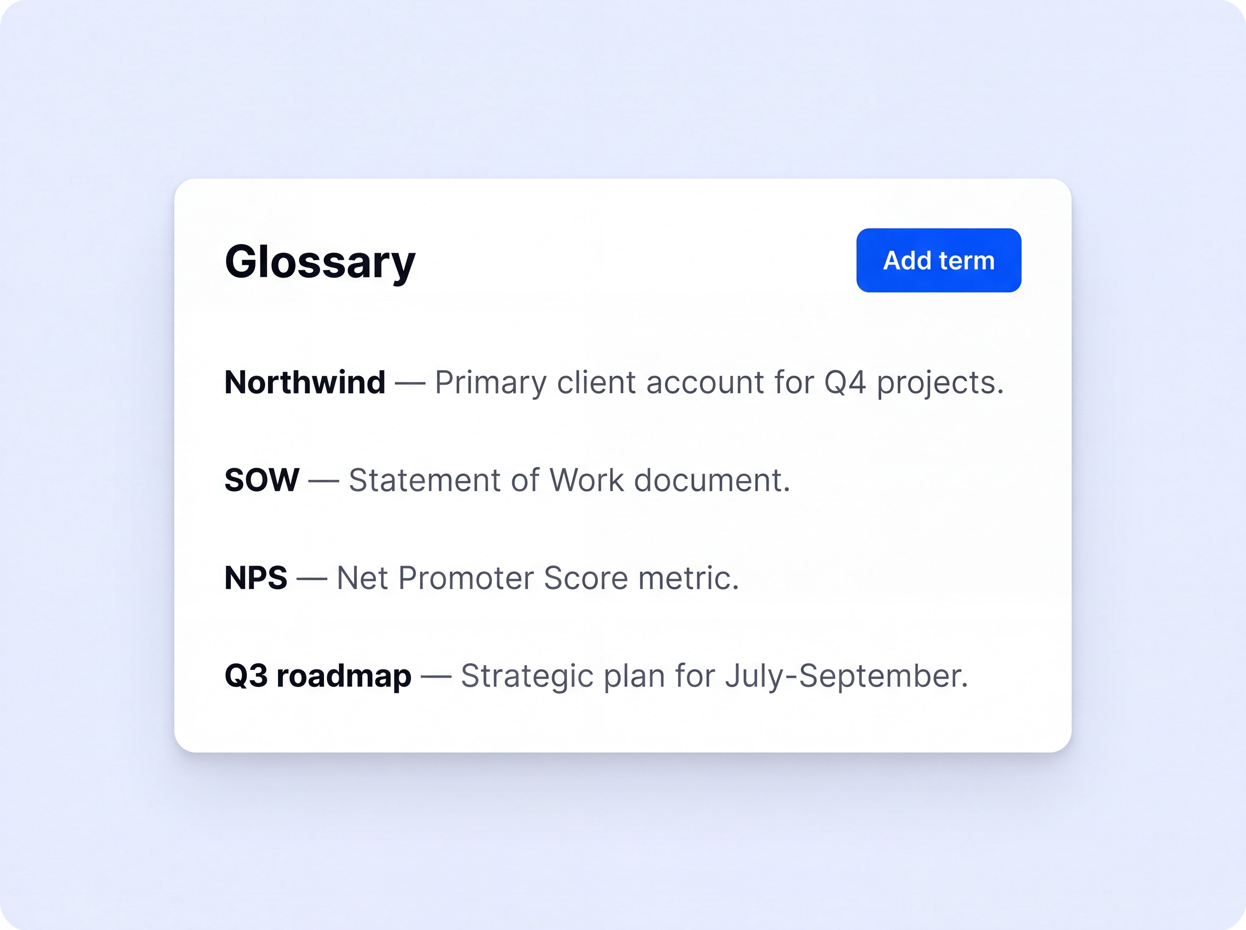 Custom glossary with client-specific terms in HappyScribe