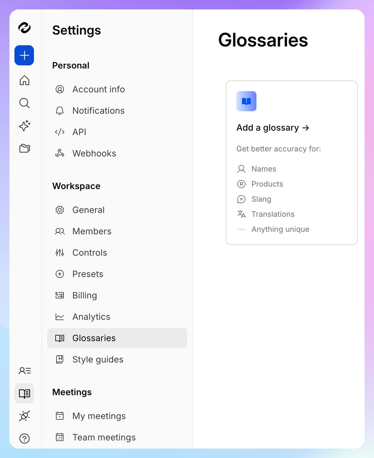 HappyScribe custom glossaries