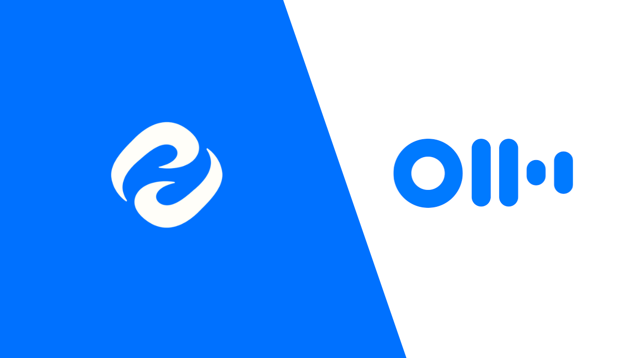 An image showing Otter AI and HappyScribe logos