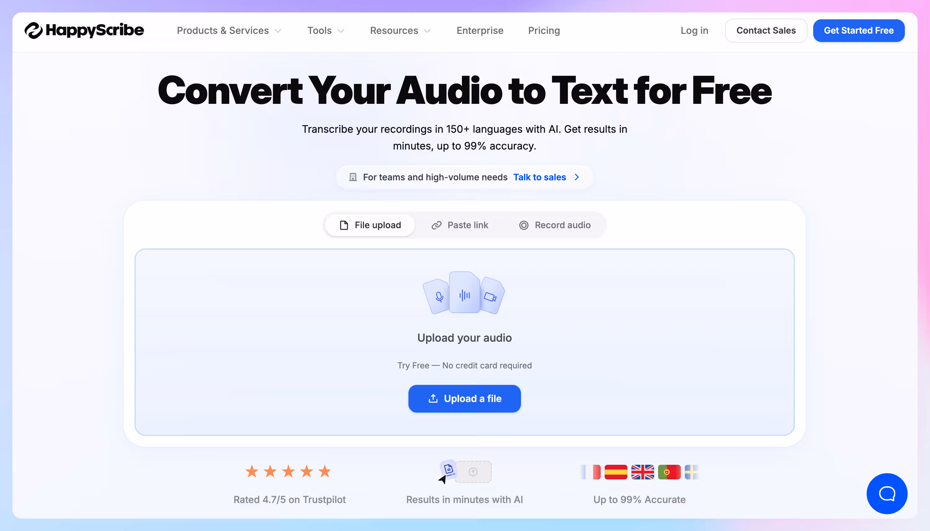 get free audio transcription with HappyScribe