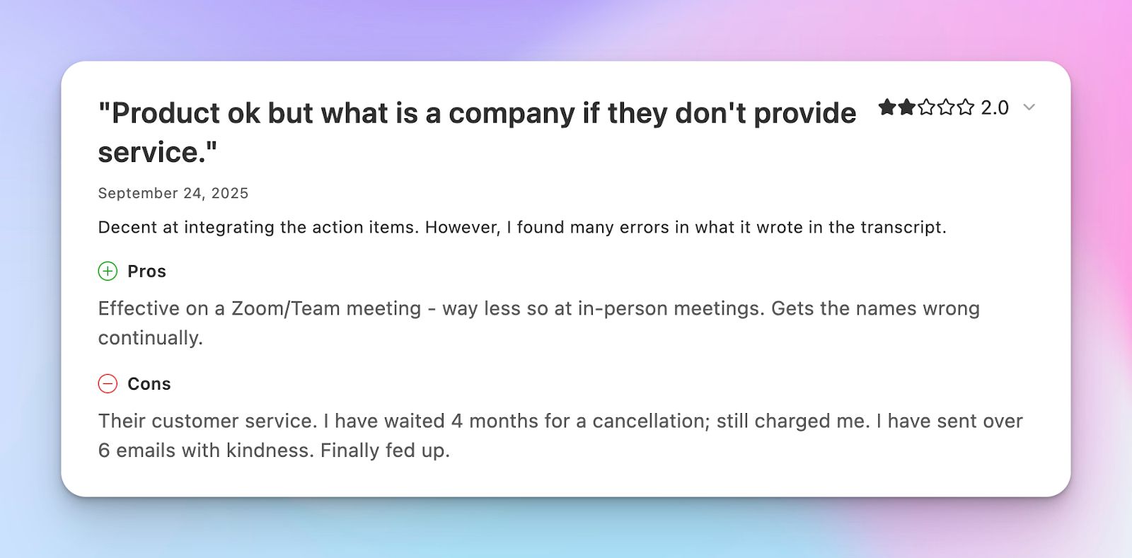 Circleback AI complaints