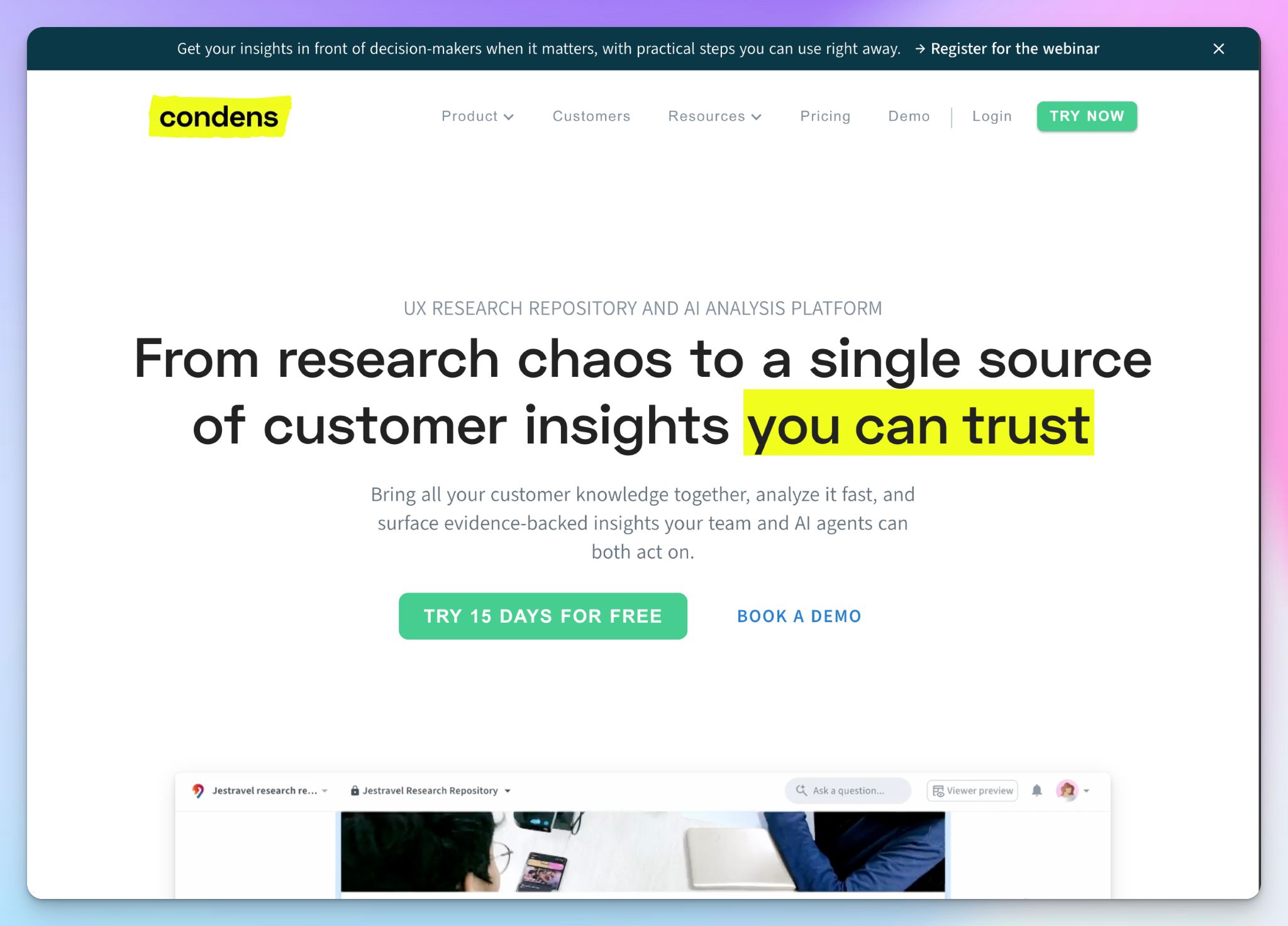 Condens is an AI note taker for user research