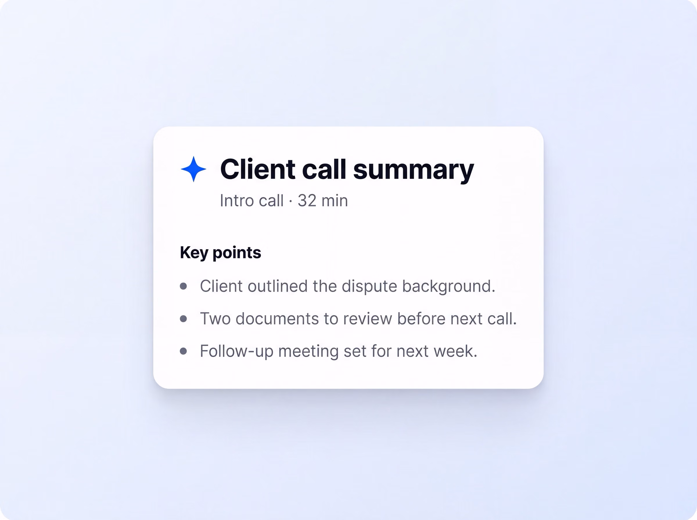 Client call summary in HappyScribe