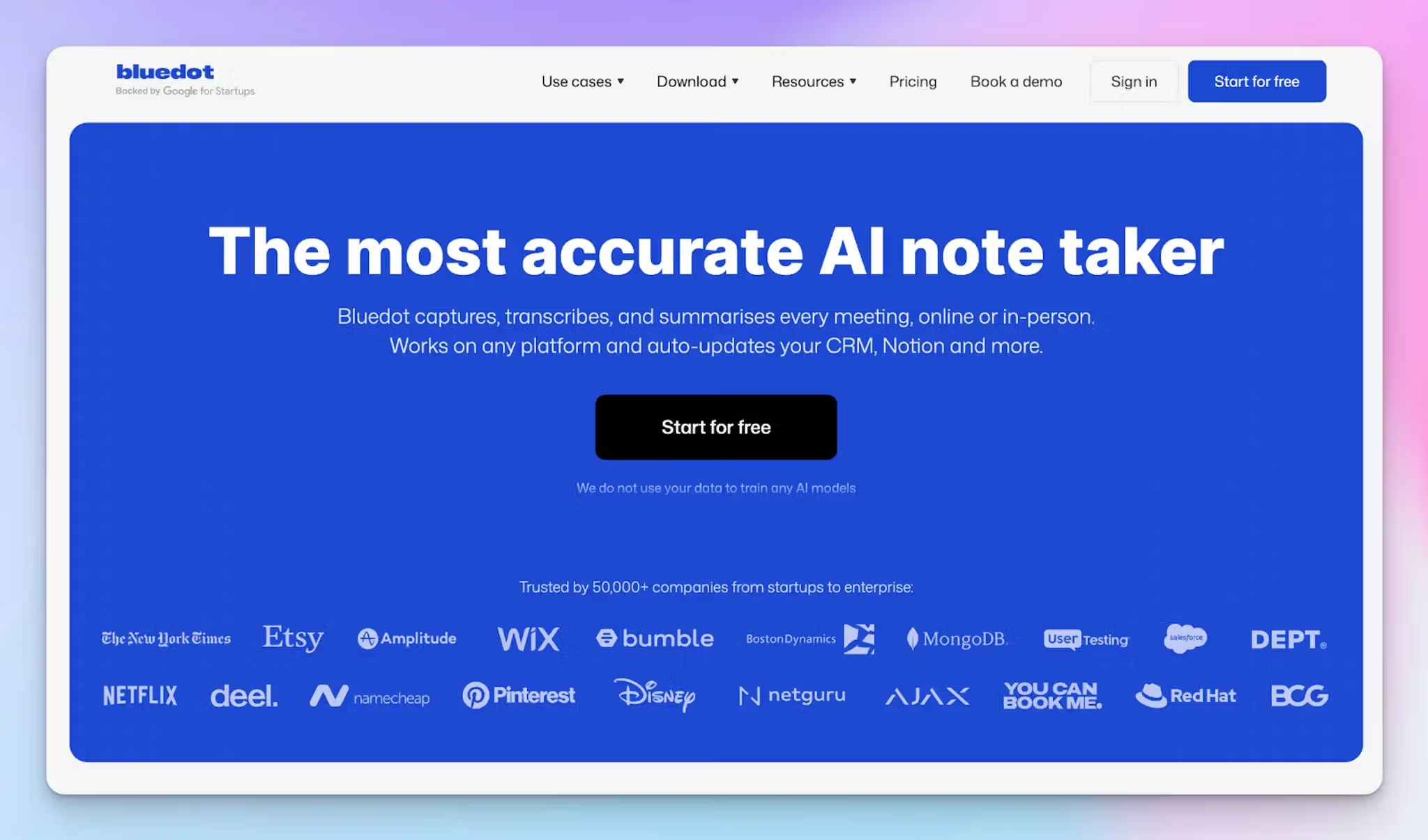 Bluedot - AI note taker for in-person meetings