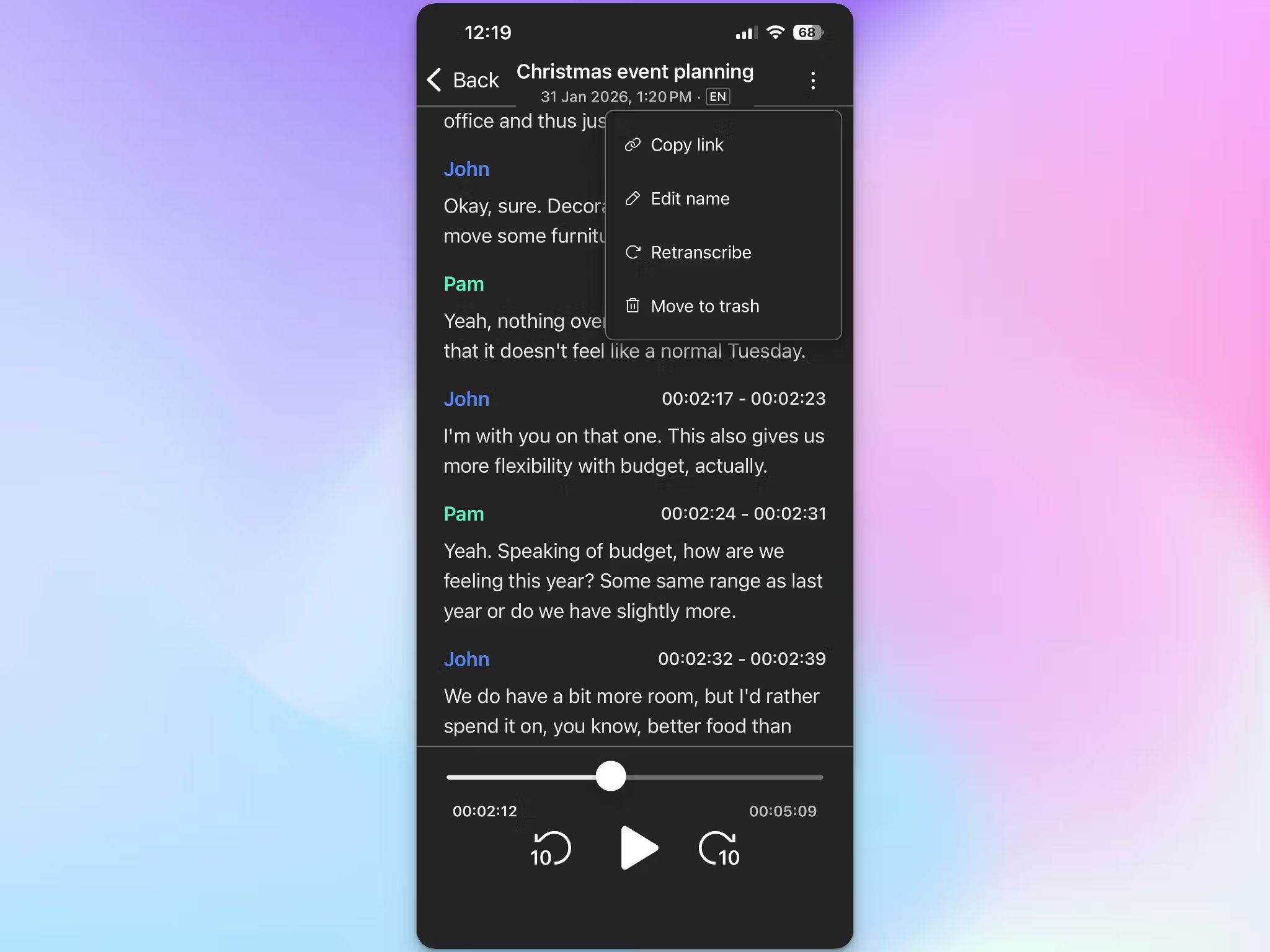 HappyScribe app transcribes files when online