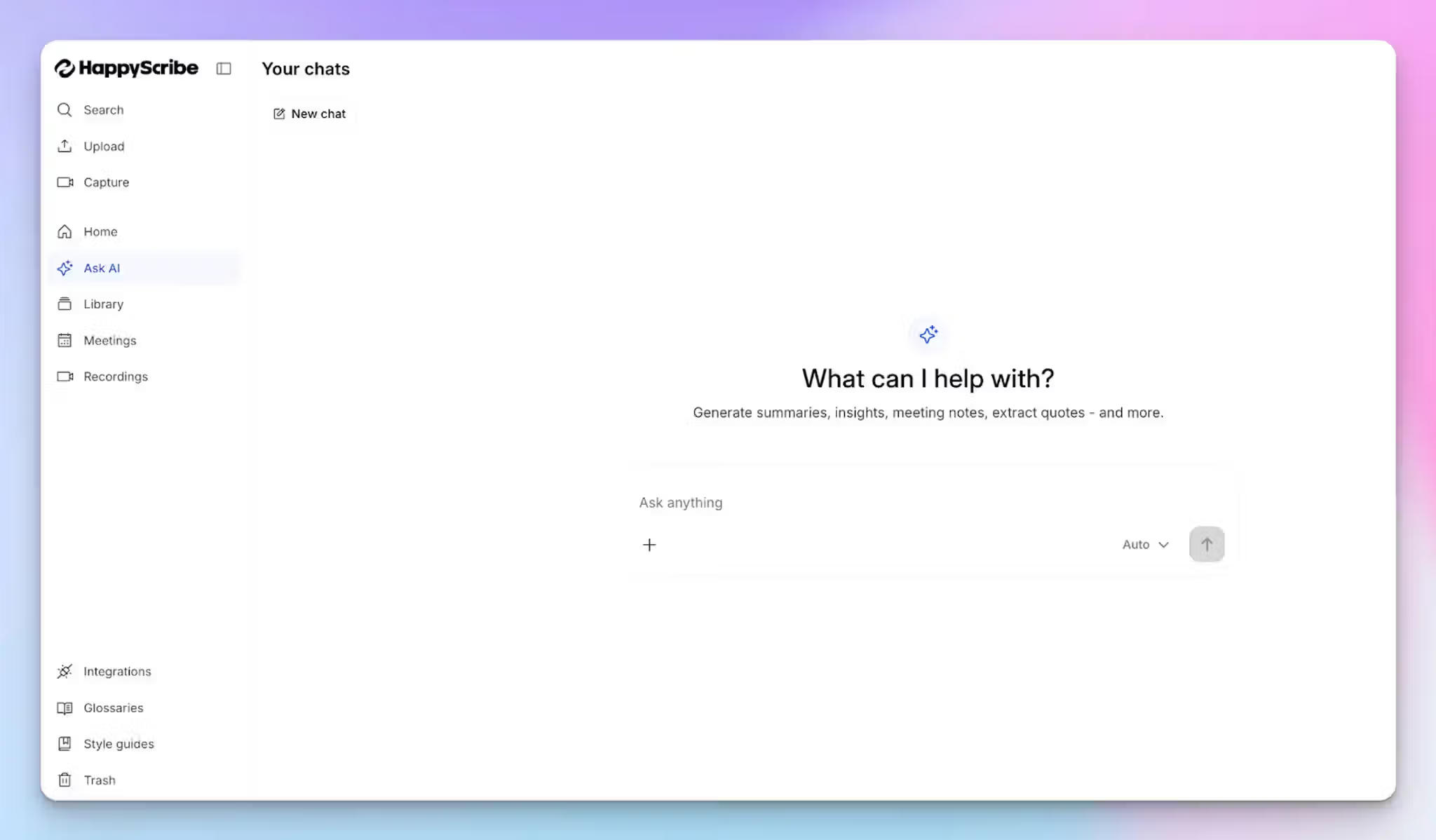 Chat with your entire transcription library using HappyScribe's AI Chat