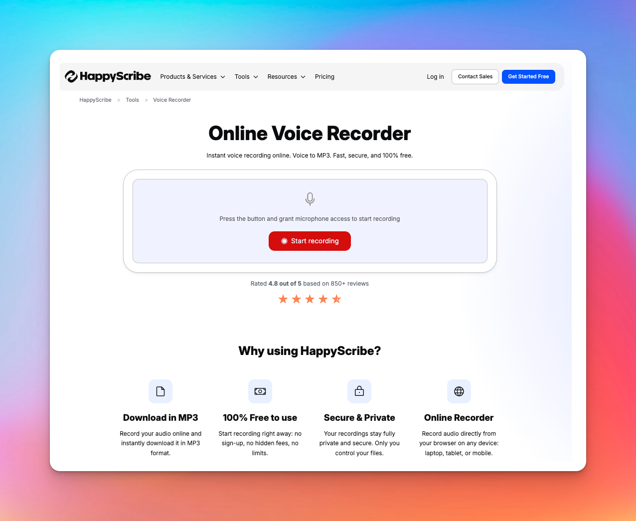 online voice recorder happyscribe