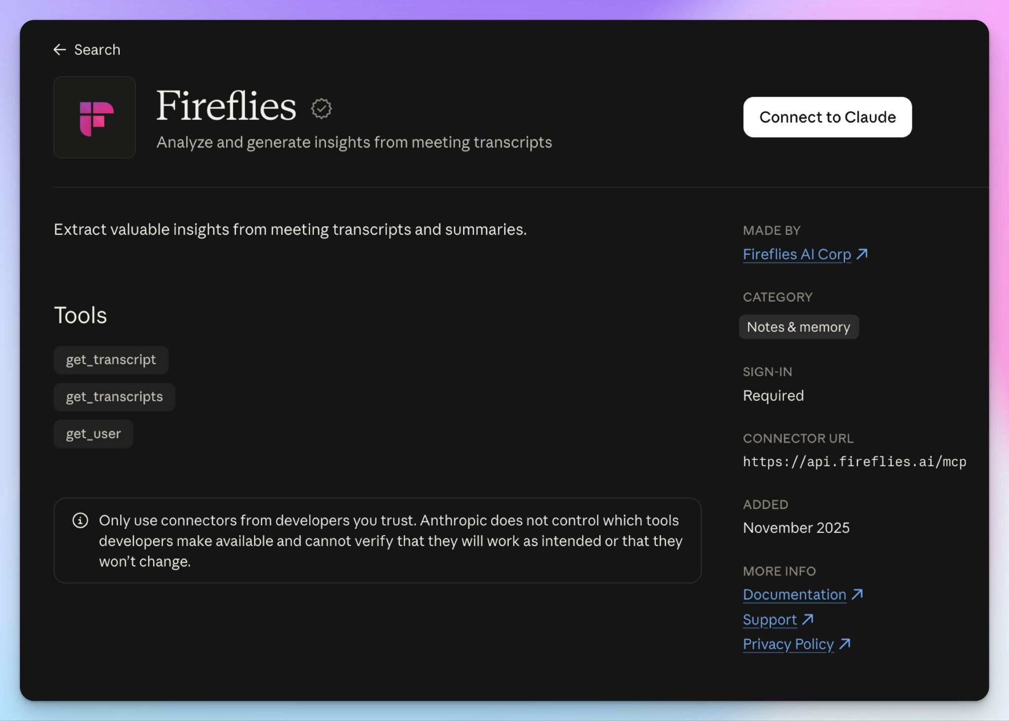 Fireflies Claude connector