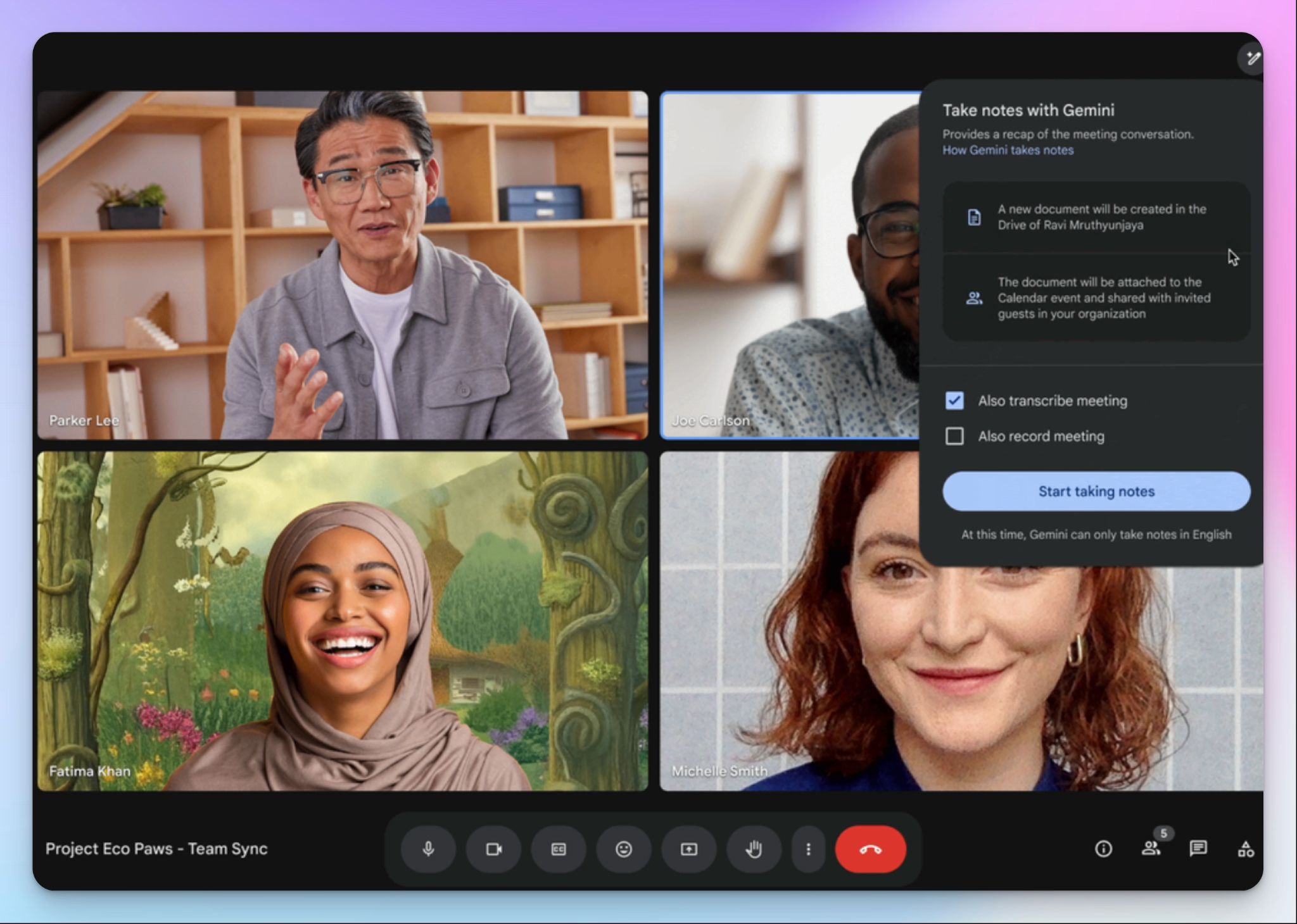 built-in note takers work in one on one calls