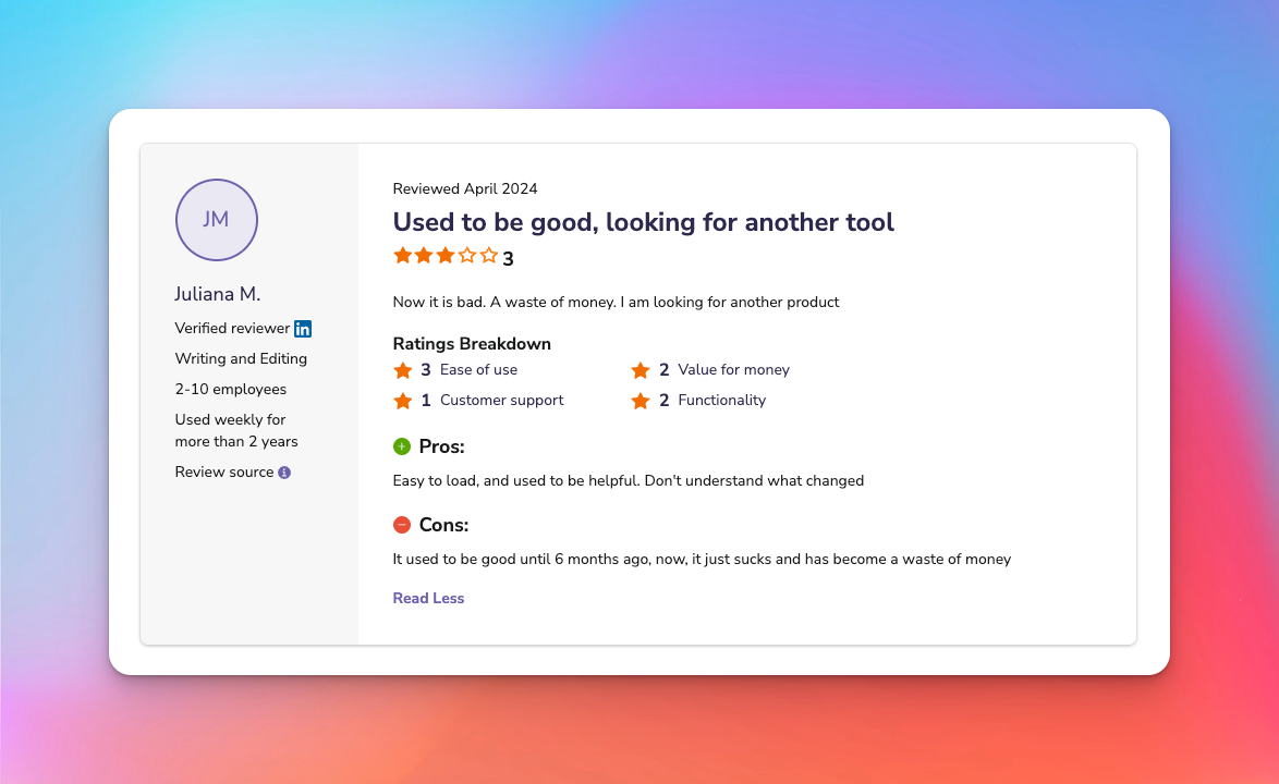 Review from Software Advice of an actual user of Sonix