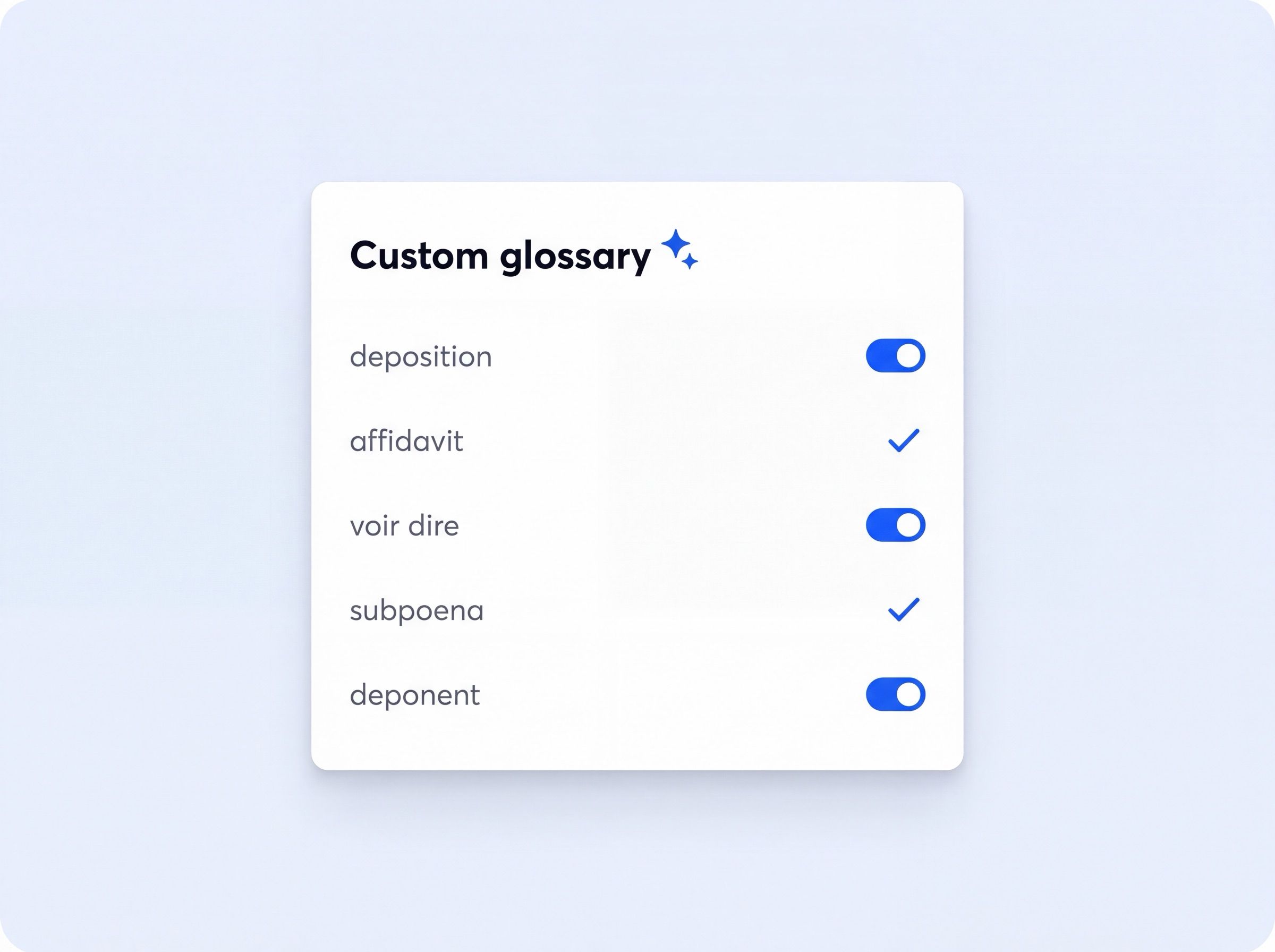 Custom legal glossary in HappyScribe